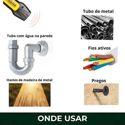 Detector de Metais 3 em 1 – Scanner para Fios, Tubos, PVC, Madeira e Metais