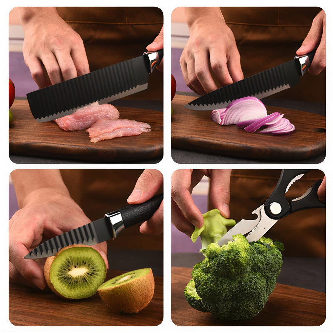 KIT 6 Peças para Churrasco Premium em Aço Inoxidável - Kuro Lâminas