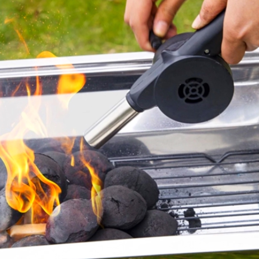 Soprador Acendedor Manual Fogo Churrasqueira para Churrasco Lareira Carvão Brasa Inox