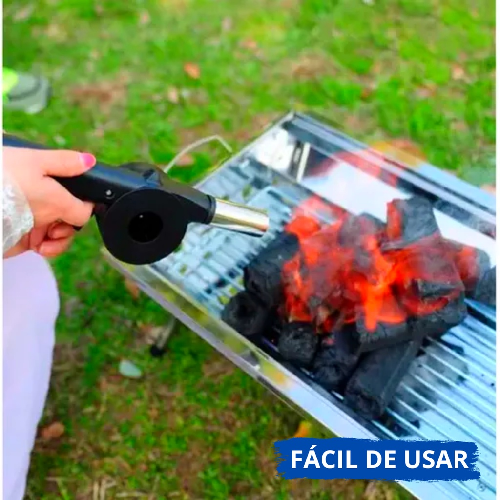 Soprador Acendedor Manual Fogo Churrasqueira para Churrasco Lareira Carvão Brasa Inox