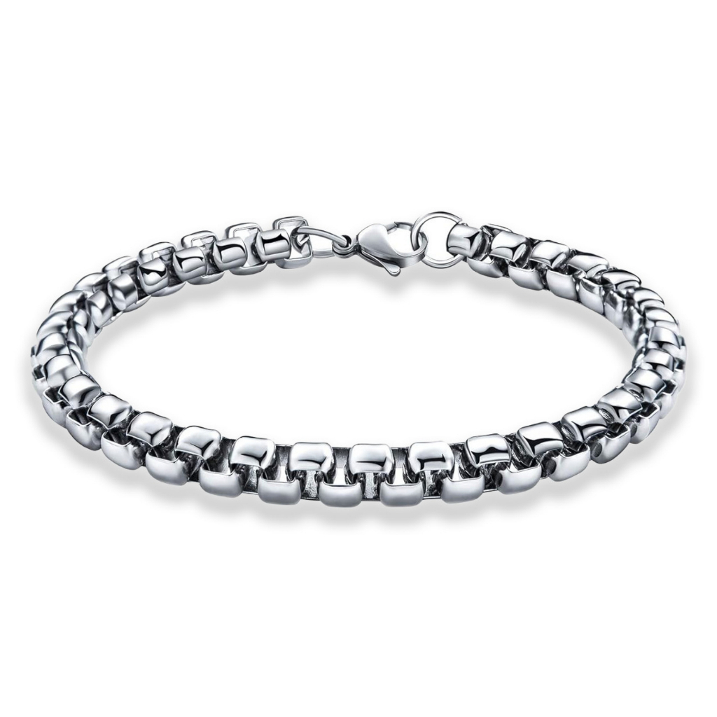 Pulseira e Corrente Masculina Veneziana em Aço Inox Cirúrgico – Prata Original
