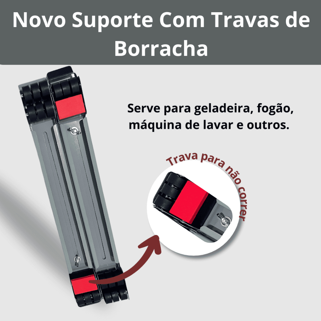 Suporte Móvel com Rodinhas – Base Universal p/ Geladeira, Fogão, Máquina 200kg