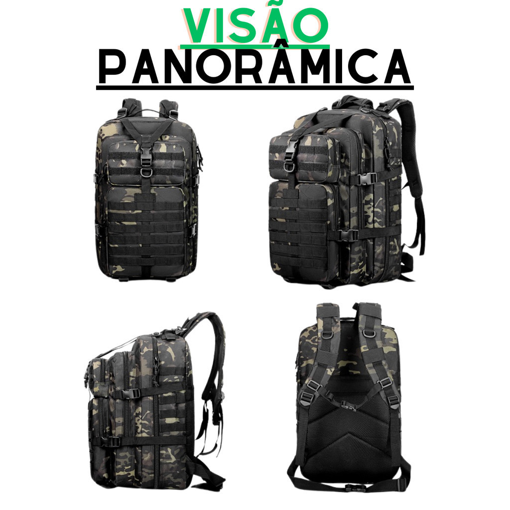 Mochila Militar Tática Impermeável 50 Litros Grande Reforçada com Bandeira do Brasil