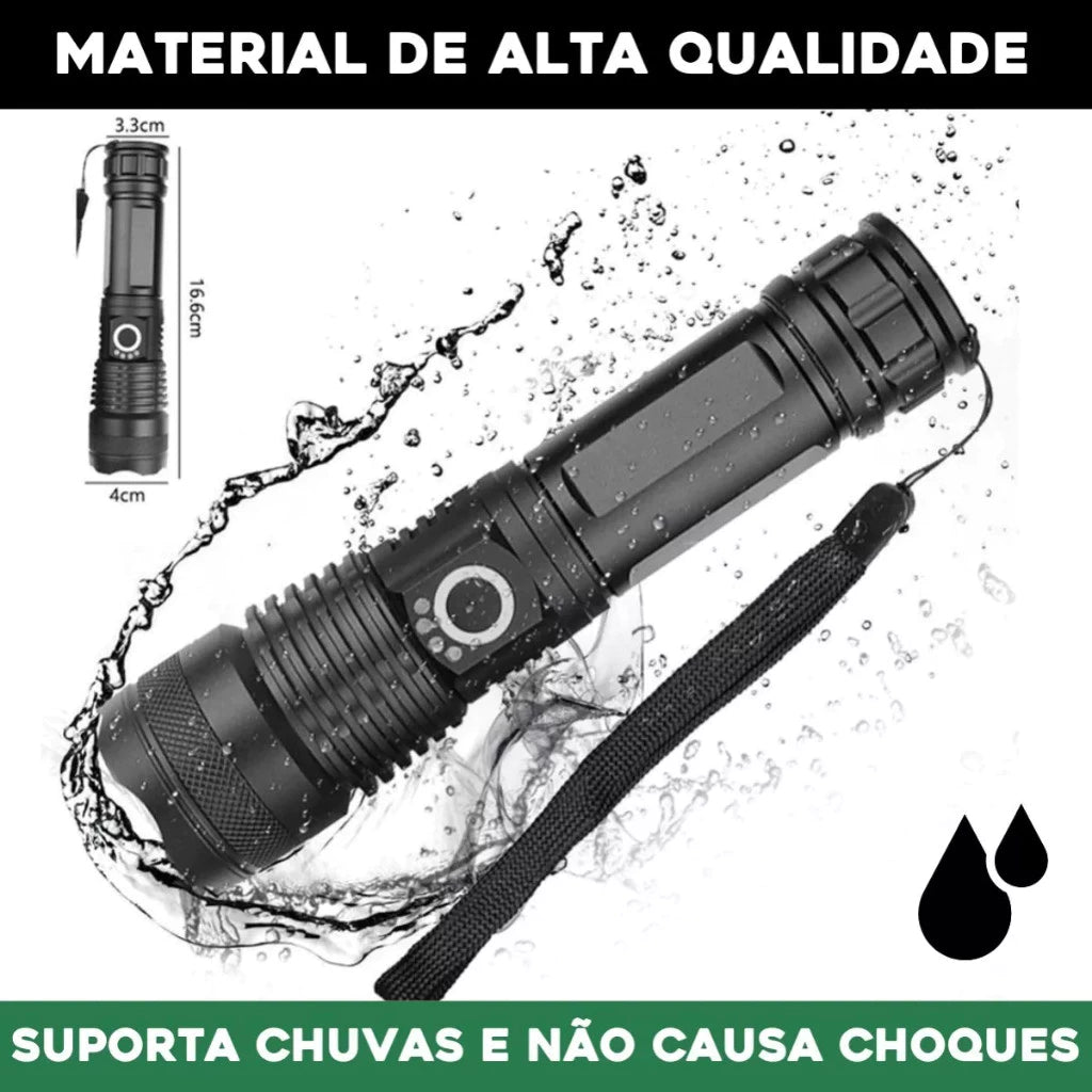 Lanterna Tática T9 com LED P50 – Ultra Potente, Recarregável e Resistente à Água
