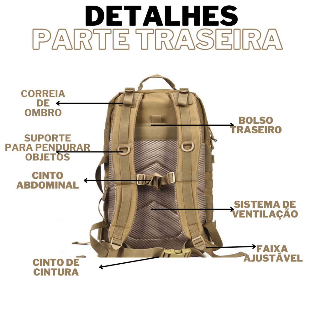 Mochila Militar Tática Impermeável 50 Litros Grande Reforçada com Bandeira do Brasil