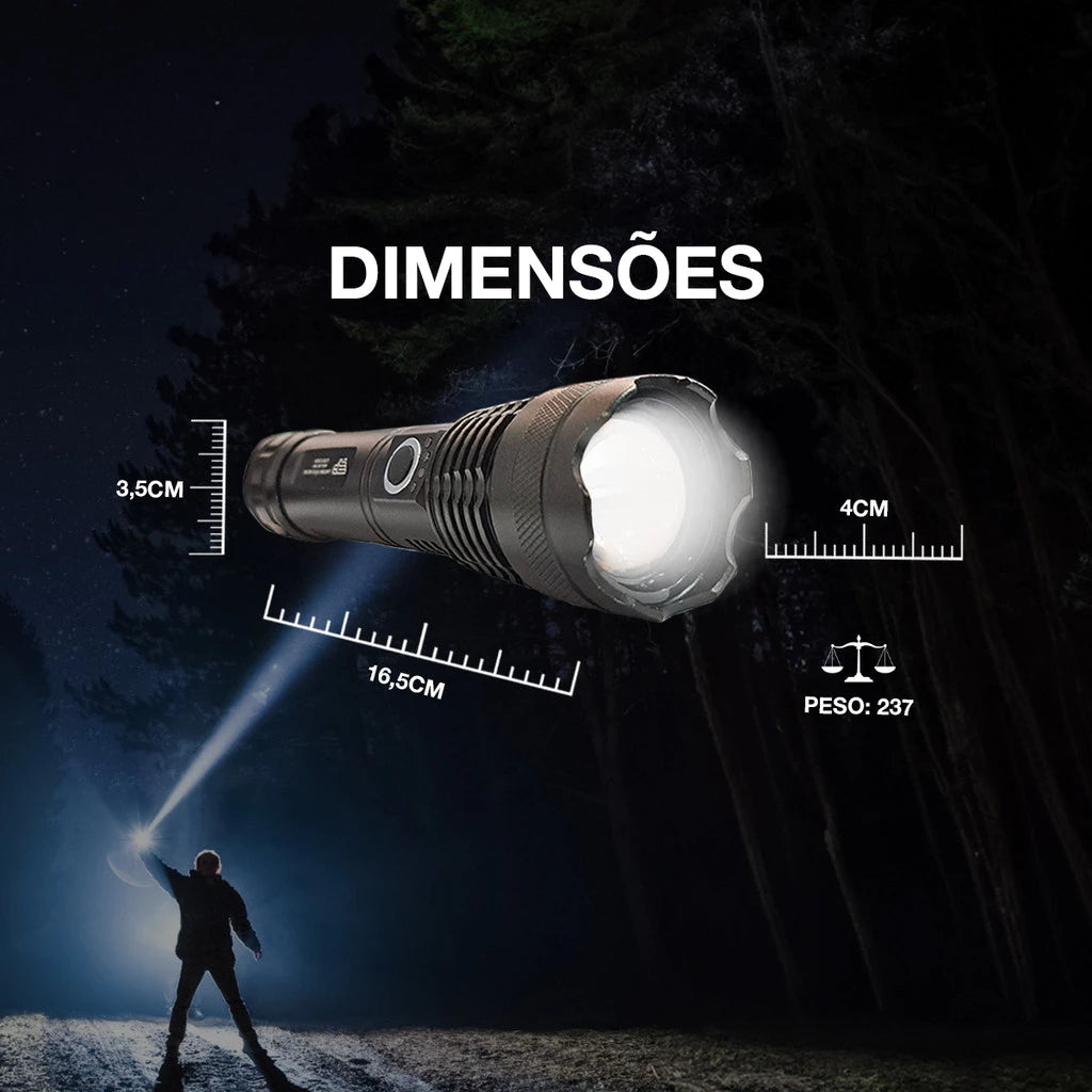 Lanterna Tática T9 com LED P50 – Ultra Potente, Recarregável e Resistente à Água