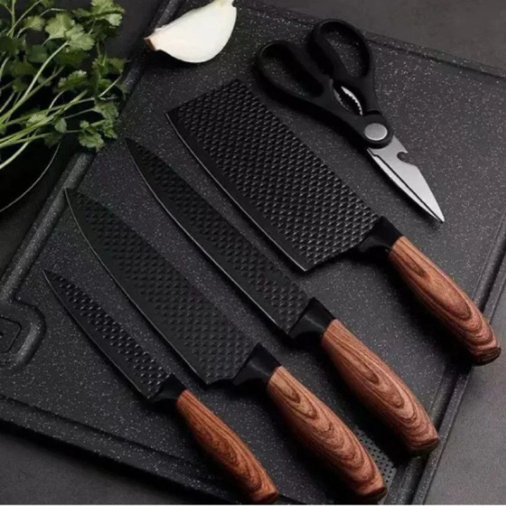 Jogo de Facas de Cozinha Inox Antiaderente com Acessórios – 6 Peças