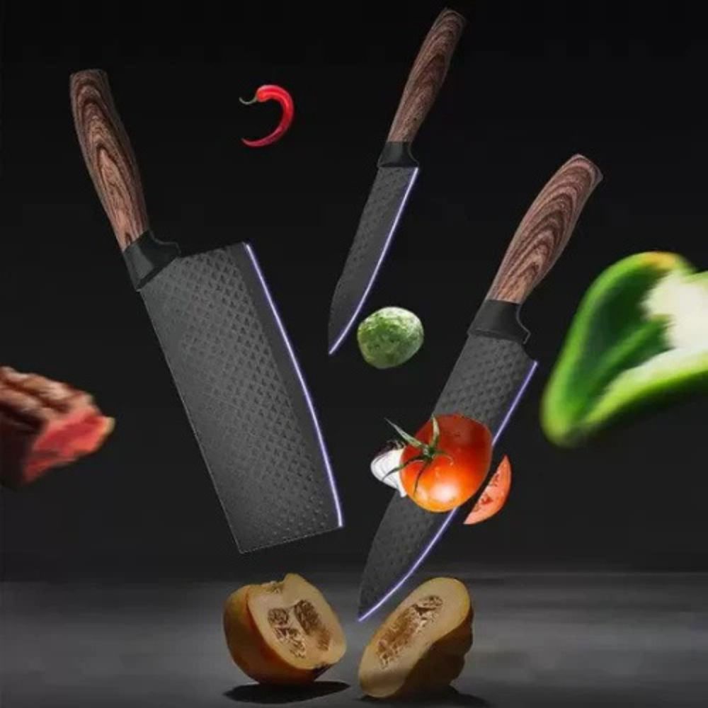 Jogo de Facas de Cozinha Inox Antiaderente com Acessórios – 6 Peças
