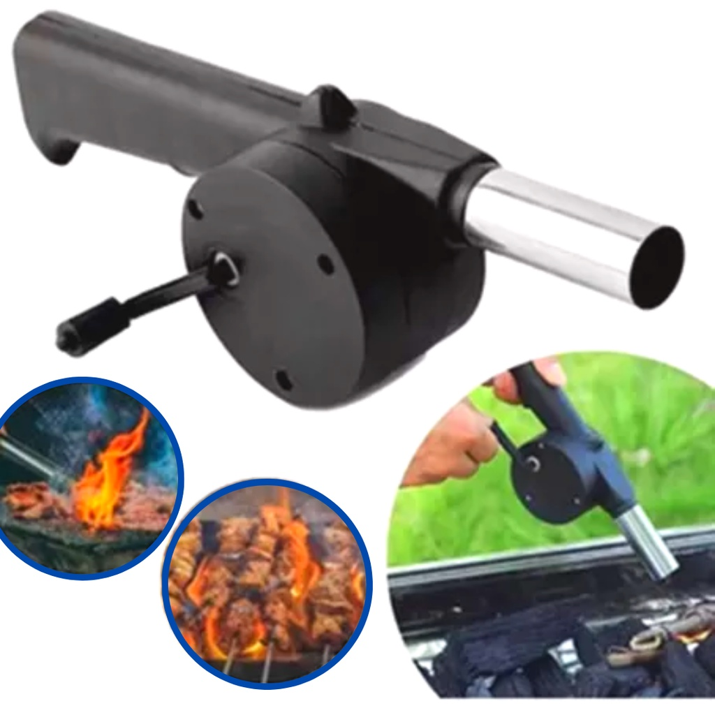 Soprador Acendedor Manual Fogo Churrasqueira para Churrasco Lareira Carvão Brasa Inox