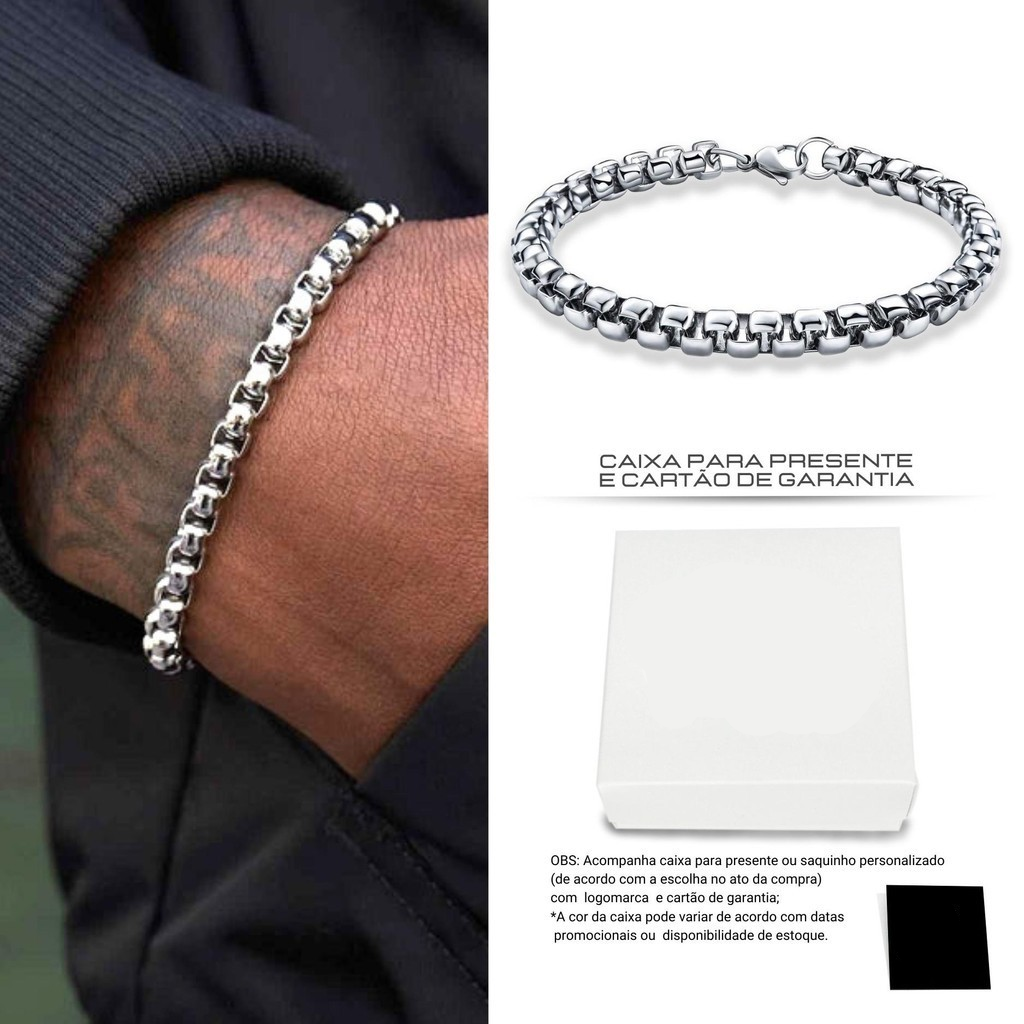 Pulseira Masculina de Corrente Veneziana Aço Inox Legítimo Cirúrgico Prata Original