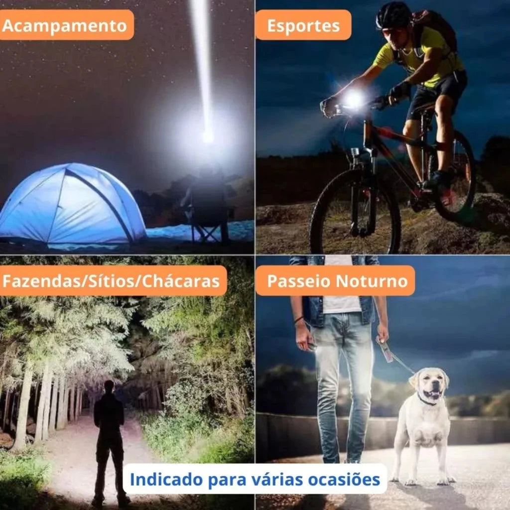 Lanterna Tática T9 com LED P50 – Ultra Potente, Recarregável e Resistente à Água